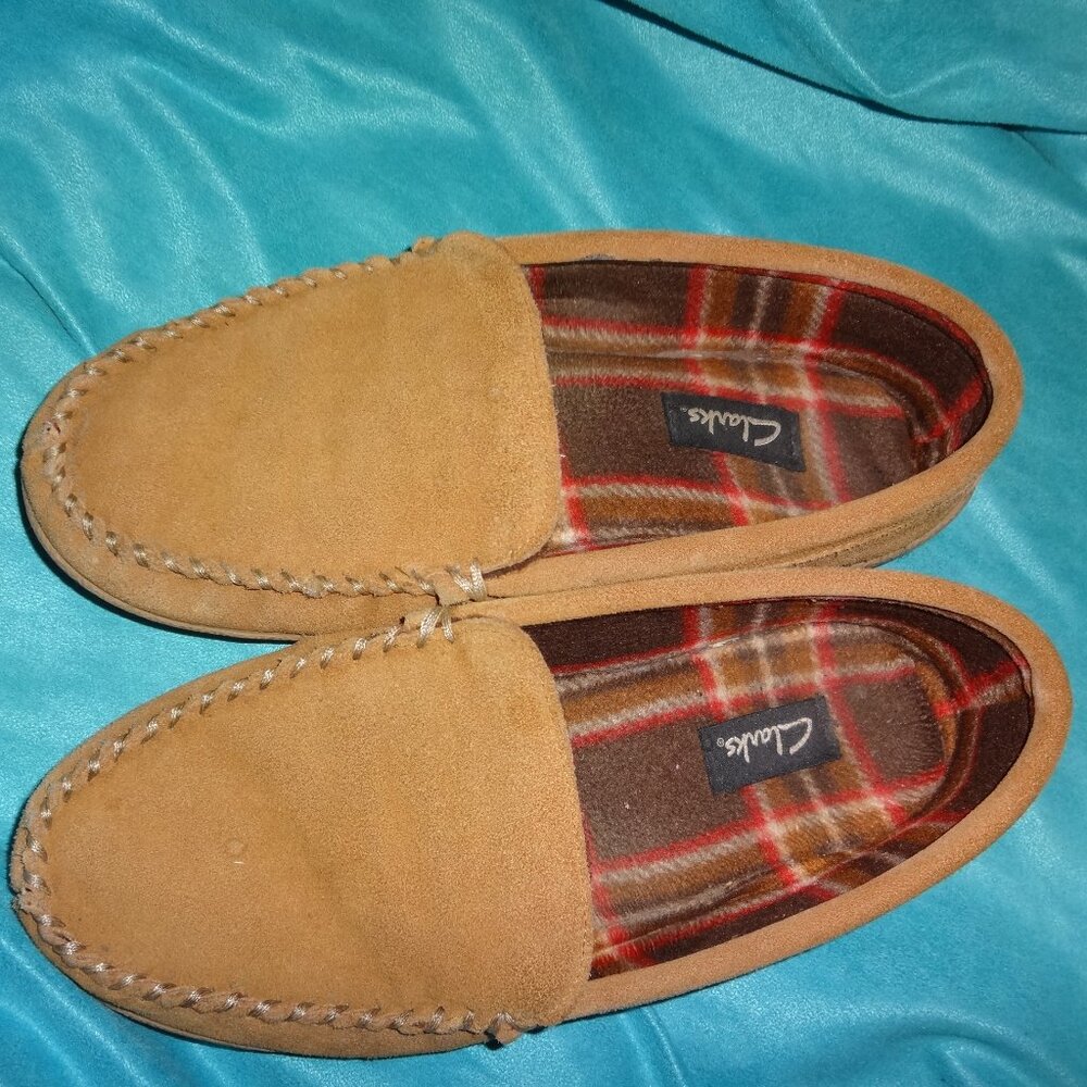 Clarks Suede Men Venetian Moccasin Slippers Tan/Brown10 Suede Loafer plaid lined